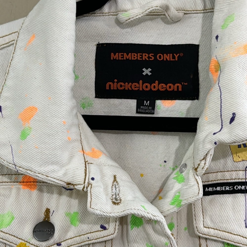 NICKELODEON Rugrats Reptar Bar White Jean Jacket Paint Splatter - Picture 4 of 11